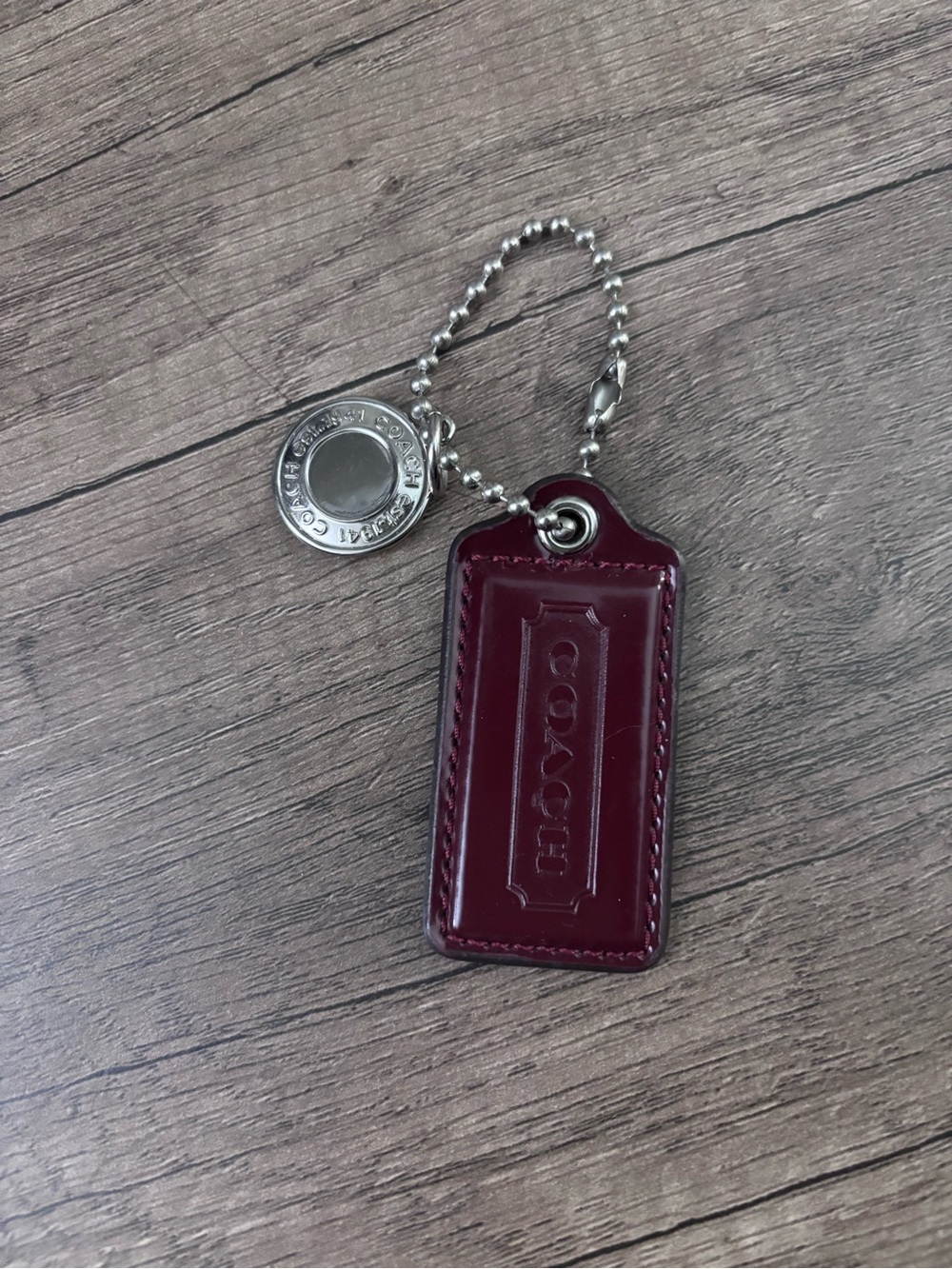 COACH Burgundy Patent Leather Key & Charm Holder